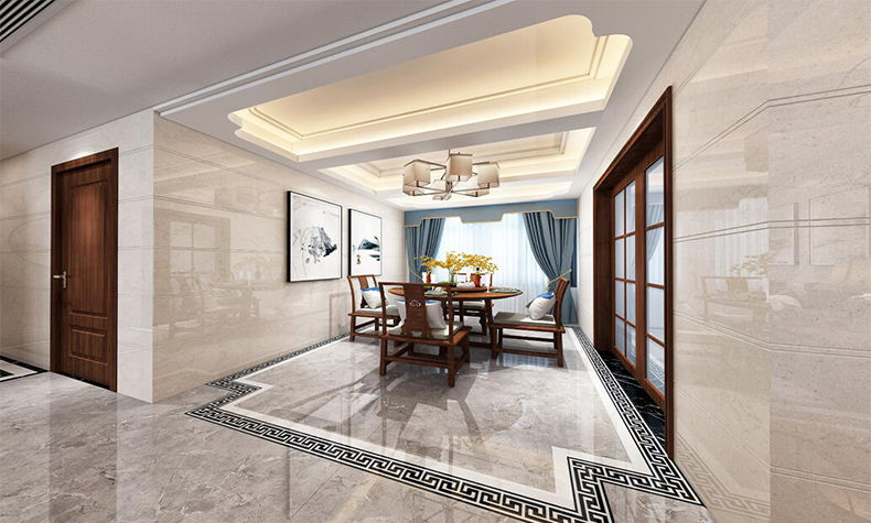 新中式风格室内装修效果图-佛山名澳汇锦桃园四居180平米-室内餐厅装修